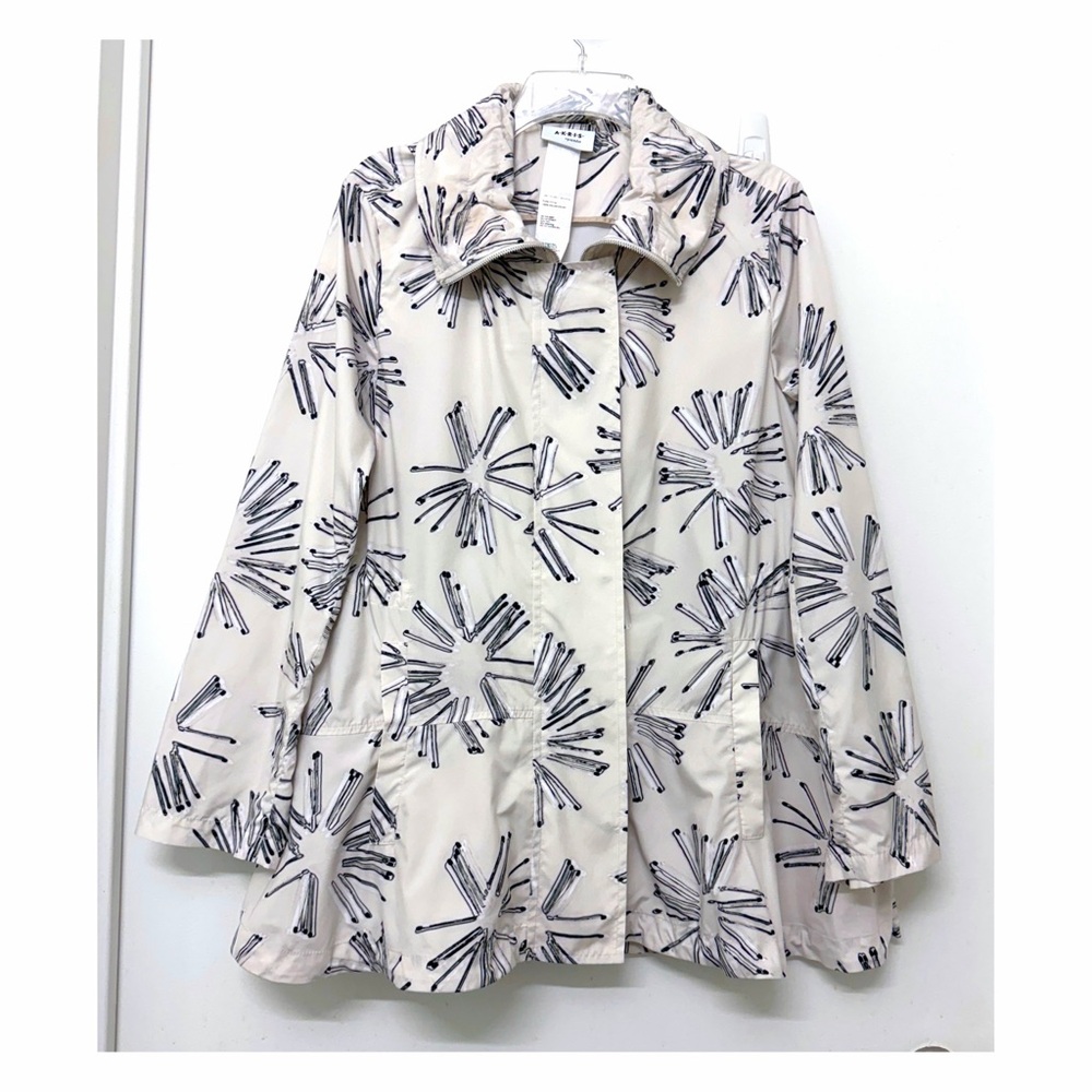 Akris Punto Matches Matchstick Print Jacket Beige Ivory Circle Hood 10